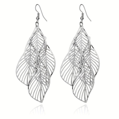 1pair Dangle Earrings Leaf Hallowed Out Design Alloy Earrings Retro Elegant Style Jewelry Trendy Gift For Women